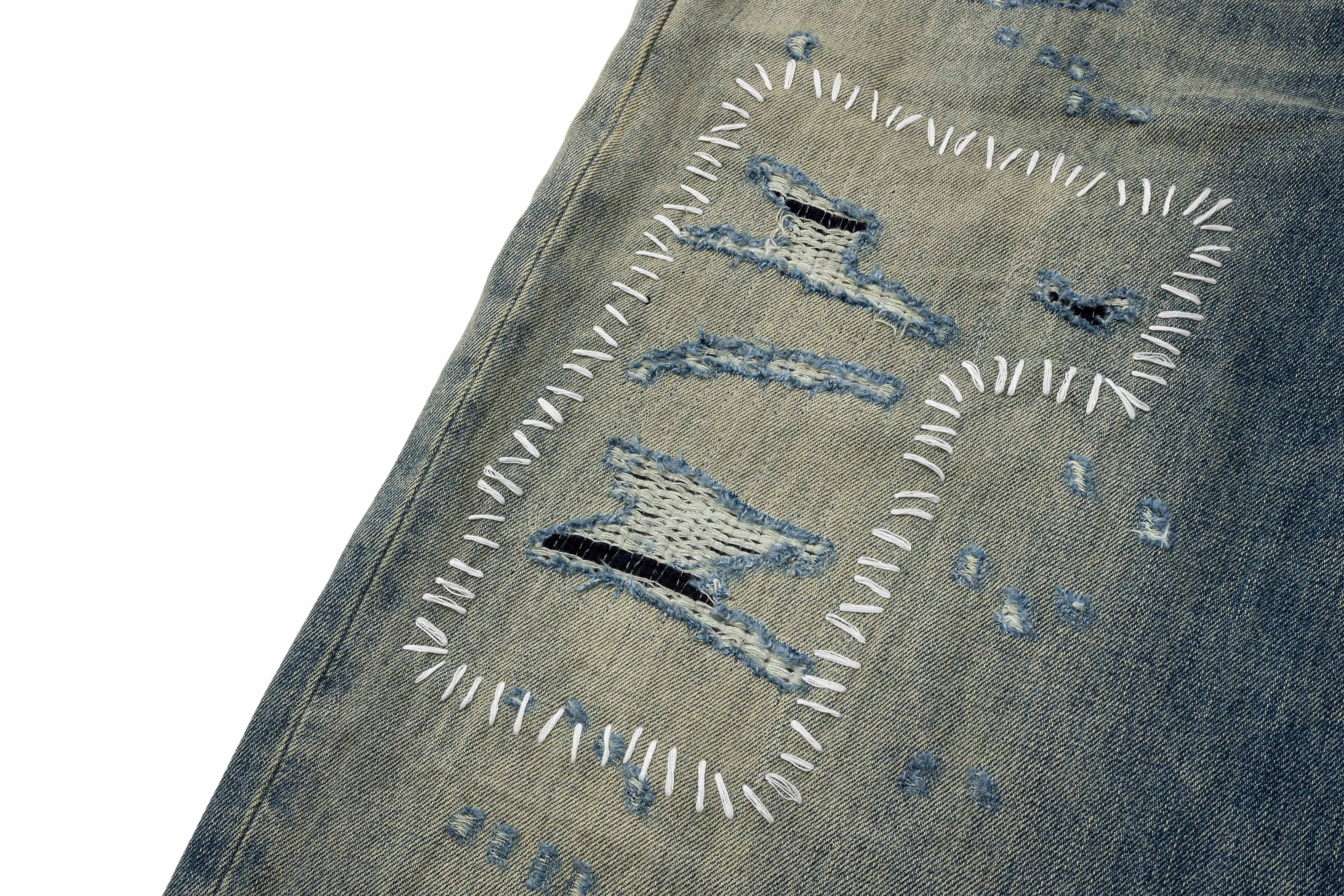 SUPER WAY メンズ レトロ オールド ジーンズ ハイストリート ストレート ZB-341 #