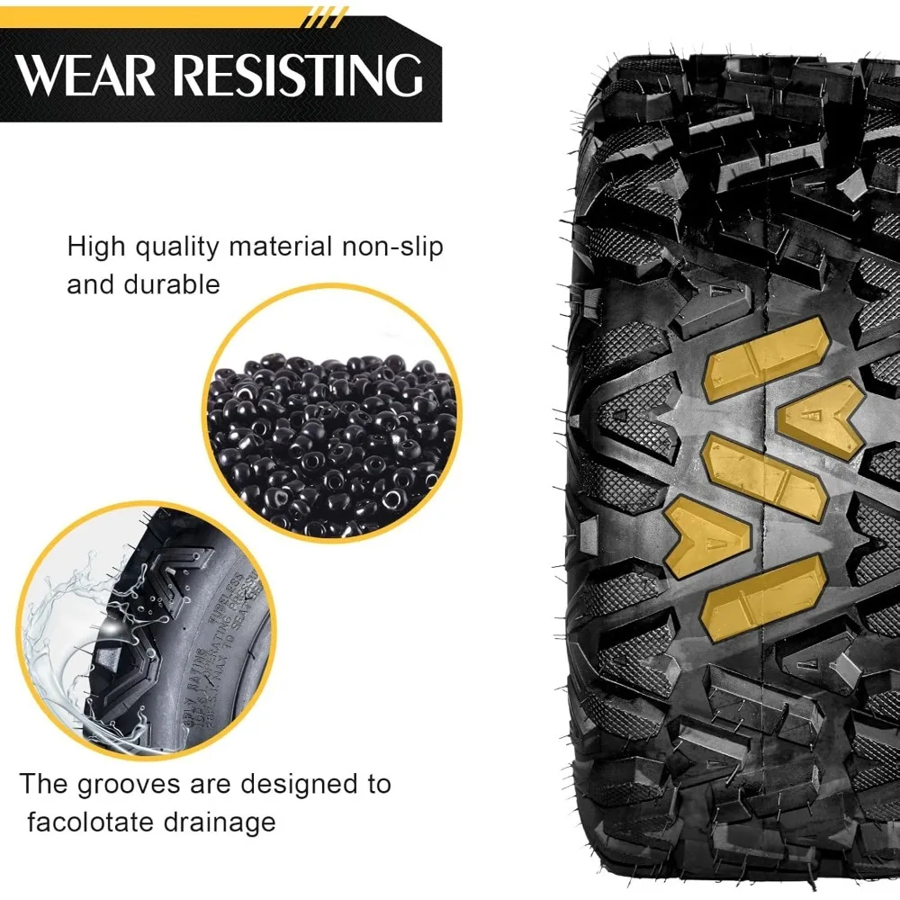 شعبية - مجموعة كاملة من 4 إطارات ATV UTV لجميع التضاريس 25x8-12 أمامي و25x10-12 خلفي 6PR بدون أنابيب