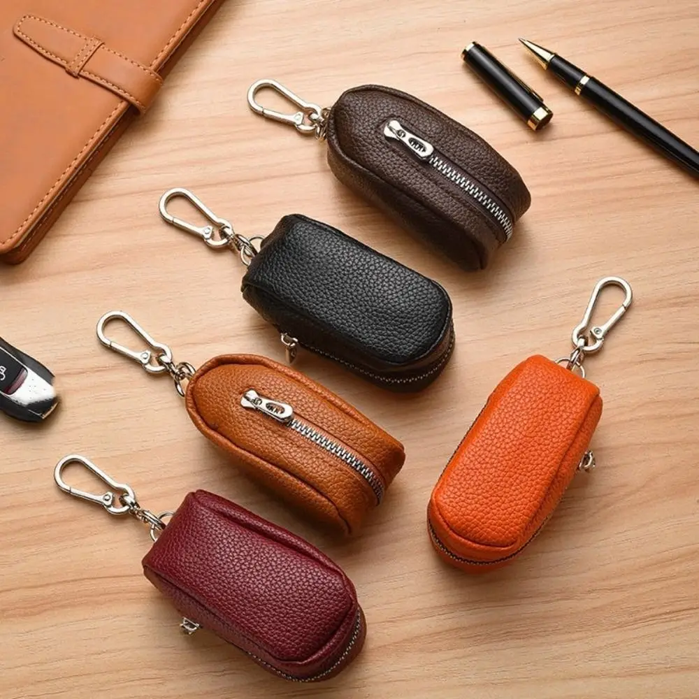 Portable Leather Key Pouch Bag Zipper Multifunctional Coin Purse Large Capacity Car Key Bag Men Women