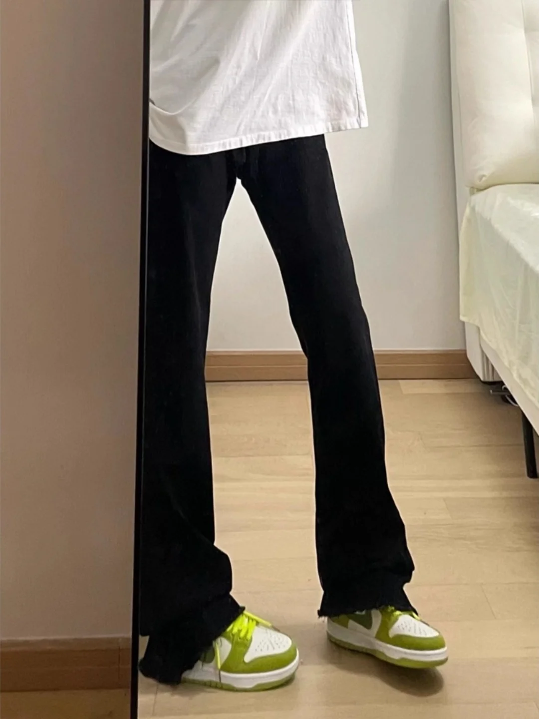 

Bla Thiened Fce Straight Leg Men's Jeans High Waist Cotton Polyester Blend Autumn Winter Straight Fit Narrow Flared Pants