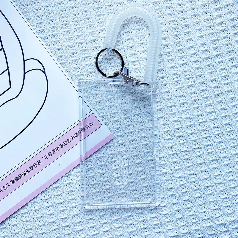Transparent Candy Color Acrylic Card Holder Spring Bracelet Key Chain Work Card Student Card Pendant DIY Photo Frame Card Holder
