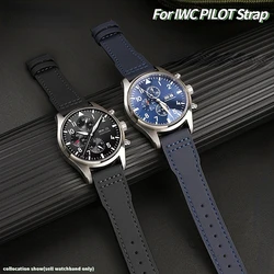 20mm 21mm 22 For IWC PILOT Mark 18 Portugal steel folding buckle men's watchband Nylon cowhide leather blue watch strap bracelet