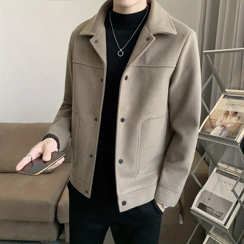 Ruffian Handsome Woolen Jacket Men's High-end Trendy Brand Stand-up Collar Trend Thickened Autumn Winter Short Lapel Woolen Coat