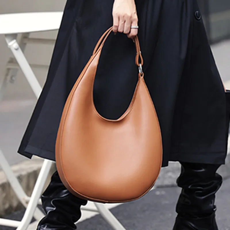 Toptrends Genuine Leather Large Crescent Underarm Shoulder Bags For Women Luxury Designer Crossbody Hobo Tote Ladies Handbags