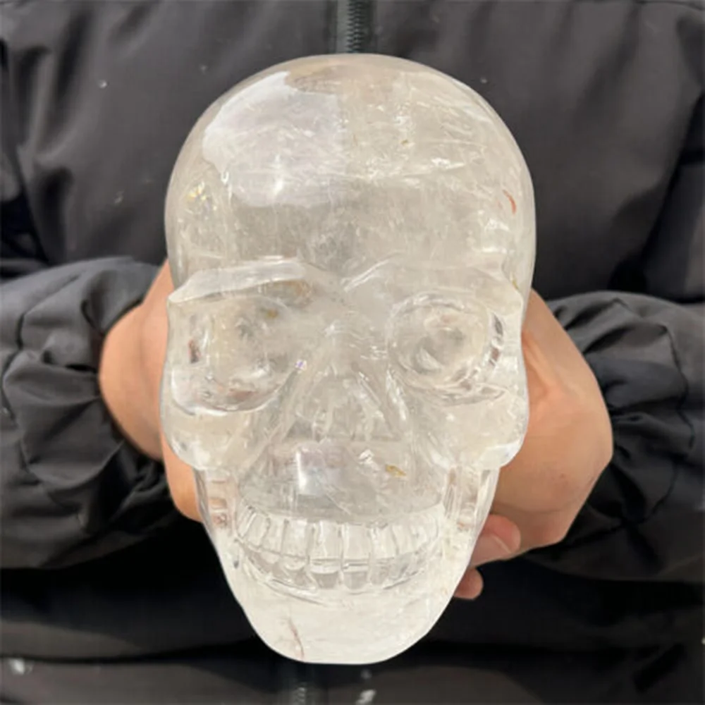 Natural Transparent Quartz Crystal Skull hand Carved Healing Reiki Decoration Gift