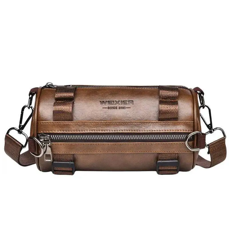 Bandolera de cuero PU a la moda para bolso de hombro tipo Bombonera, bolsos de barril informales para hombre, bolsos de mensajero circulares para hombre