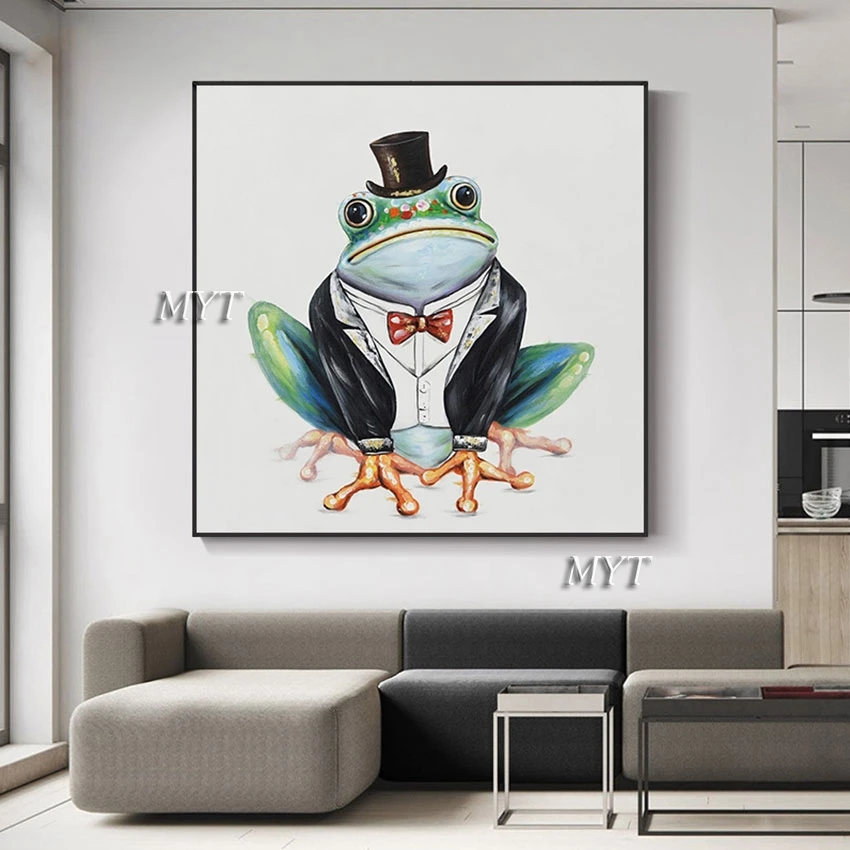 

Kindergarten Wall Decoration Art Picture Abstract Frameless Acrylic Artwork Canvas Frog Hand Drawing Modern Animal Oil Paintings