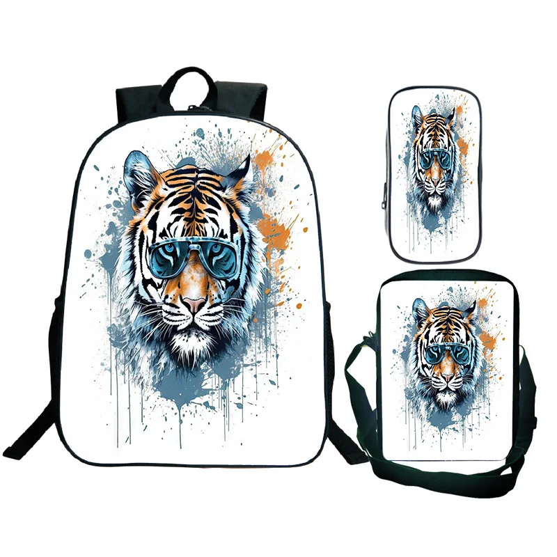 حقيبة ظهر بطباعة ثلاثية الأبعاد كرتونية النمر ، حقيبة كتف ، حقيبة أقلام رصاص ، حقائب ظهر حيوانات ، طلاب ، حقيبة مدرسية لابتوب ترفيهية ، تخفيضات كبيرة ، 3 +