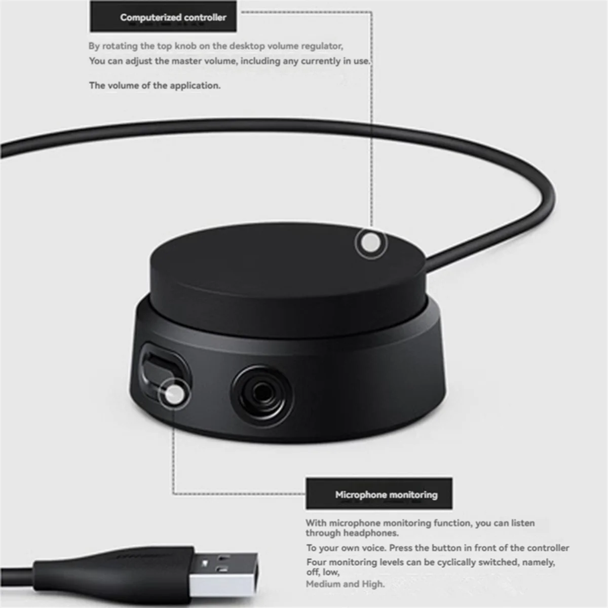 USB Volume Controller for Bose QC35 QC45 3.5mm Headphone, Headphones Connected to Sound Card USB Volume Controller