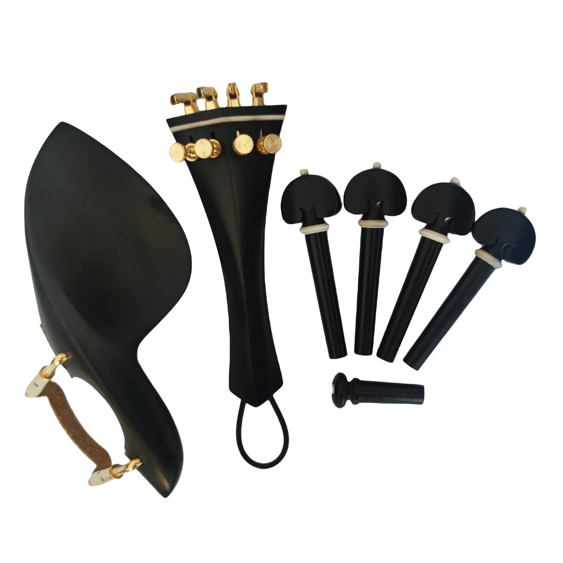 High quality whole set violin parts ebony accessories 4/4 size, chin rest tailpiece pegs endpin