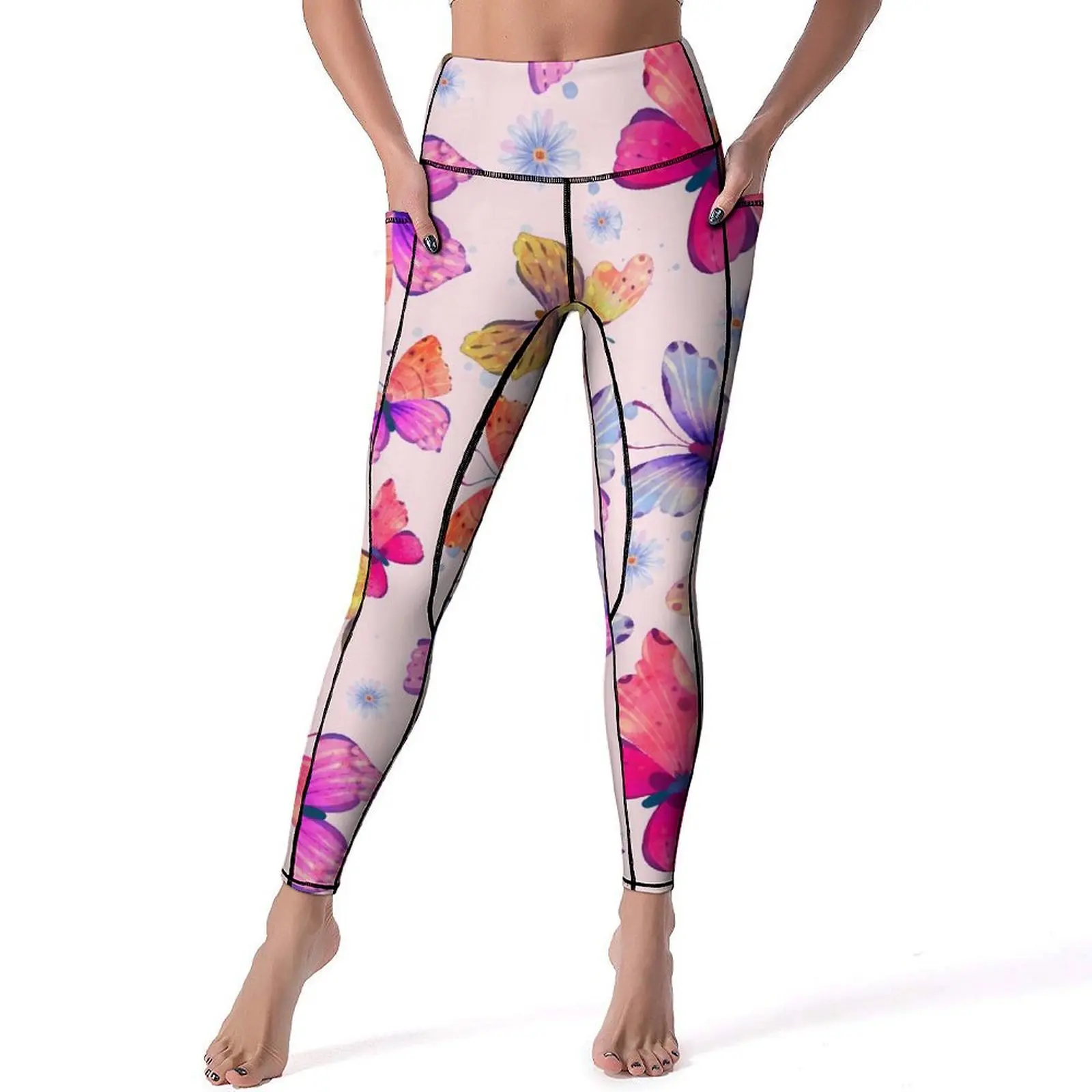 Leggings de mariposas para mujer, pantalones de Yoga con realce de animales, sexys, rosas y dorados, mallas elásticas Kawaii, mallas deportivas gráficas para gimnasio