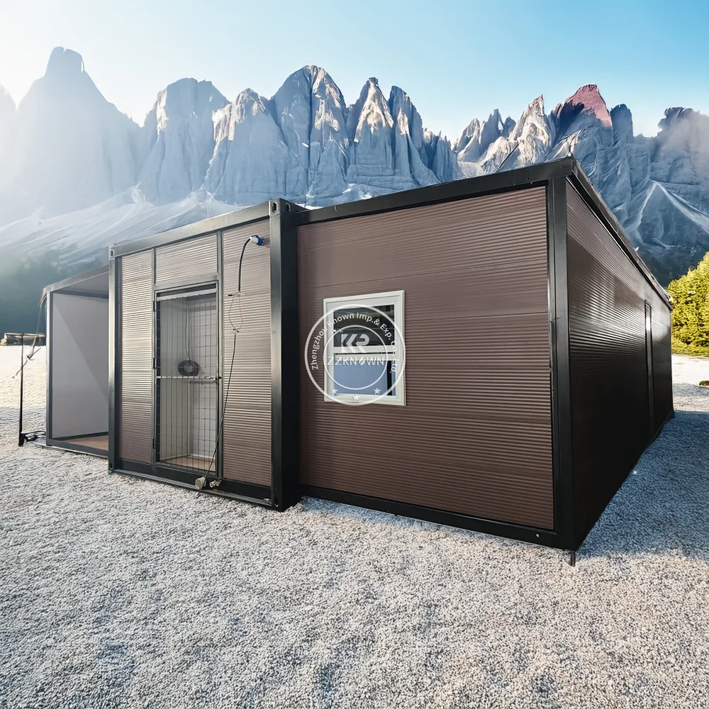 บ้านคอนเทนเนอร์พับสําเร็จรูปที่ขยายได้บ้านคอนเทนเนอร์เหล็กโมดูลาร์เคลื่อนที่ขนาด 20 ฟุตพร้อมห้องน้ํา