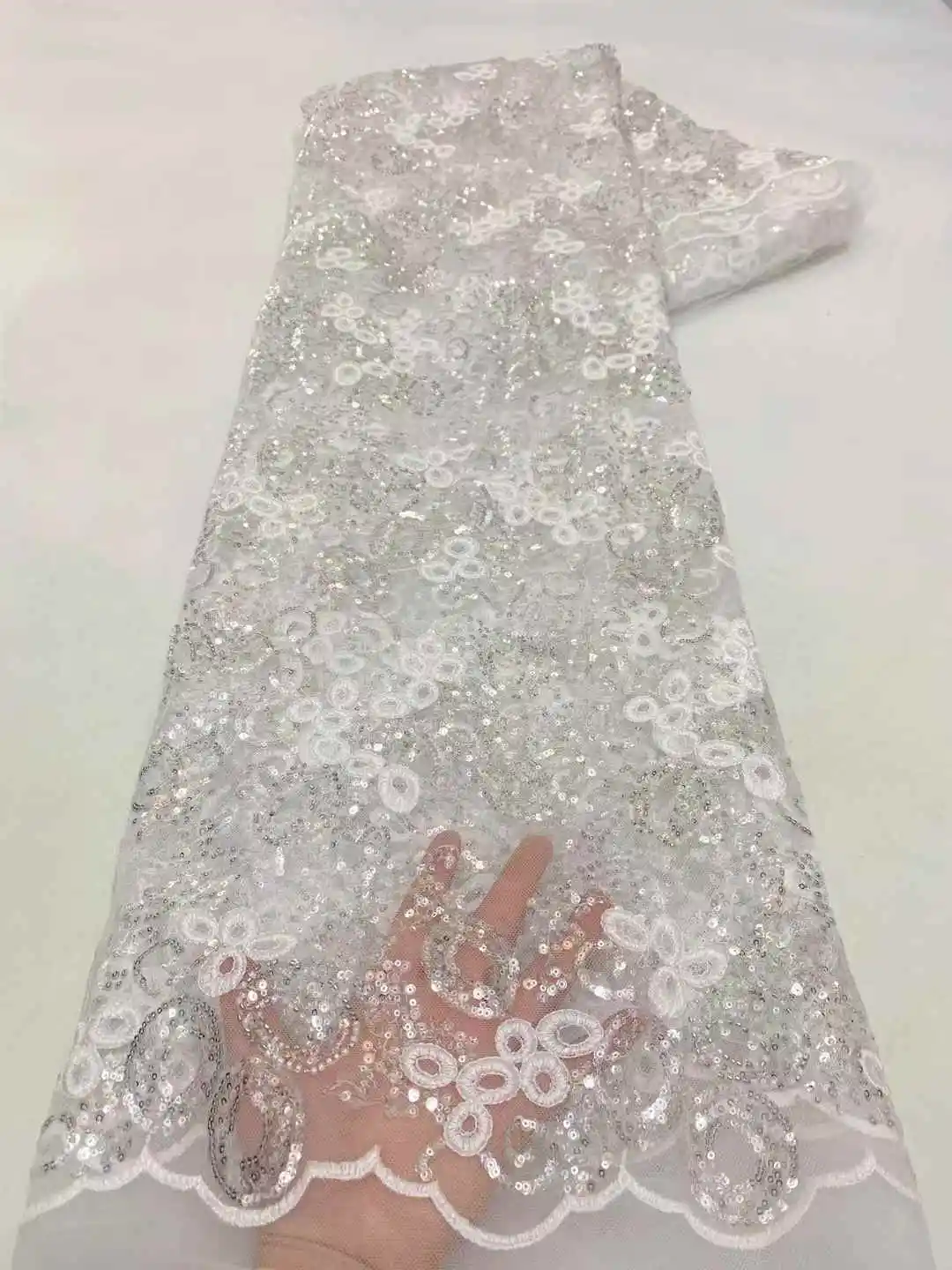 파란색 아프리카 튤 레이스 원단 2025 프랑스 네트 스팽글 원단 재봉 자수 신랑 레이스 튤 메쉬 나이지리아 파티 드레스