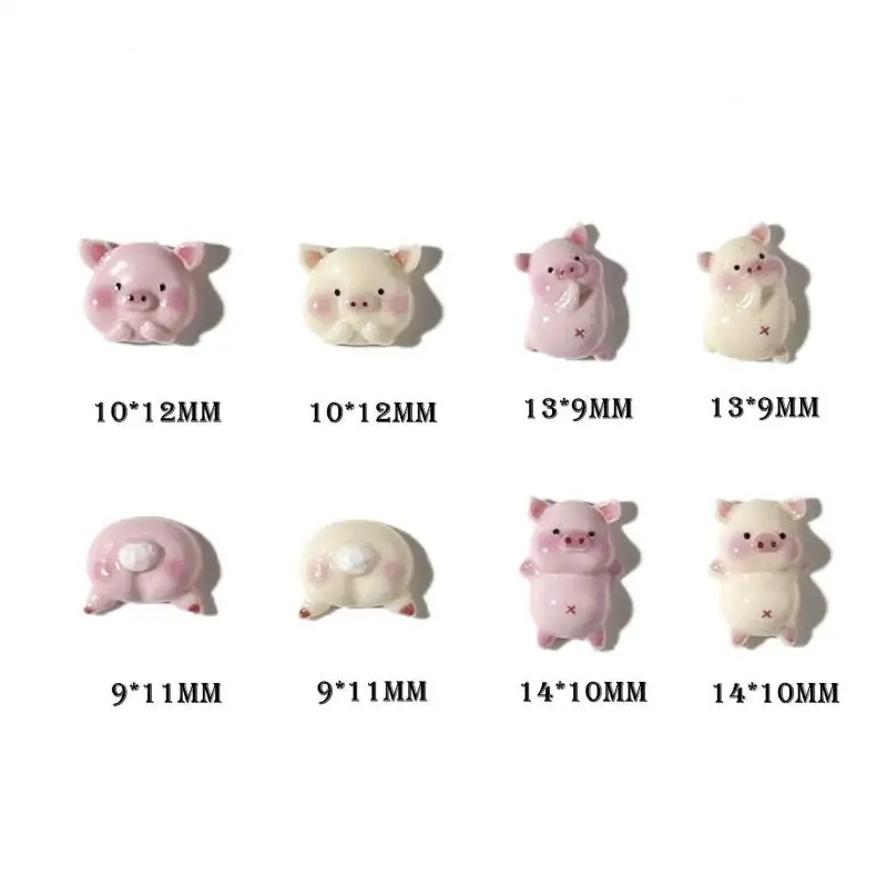 50 SZTUK Śliczne Chubby Pig Heads Butts Nail Charms Adorable Powder Blusher Piglets Nail Art Decorations for Making DIY Nails Parts