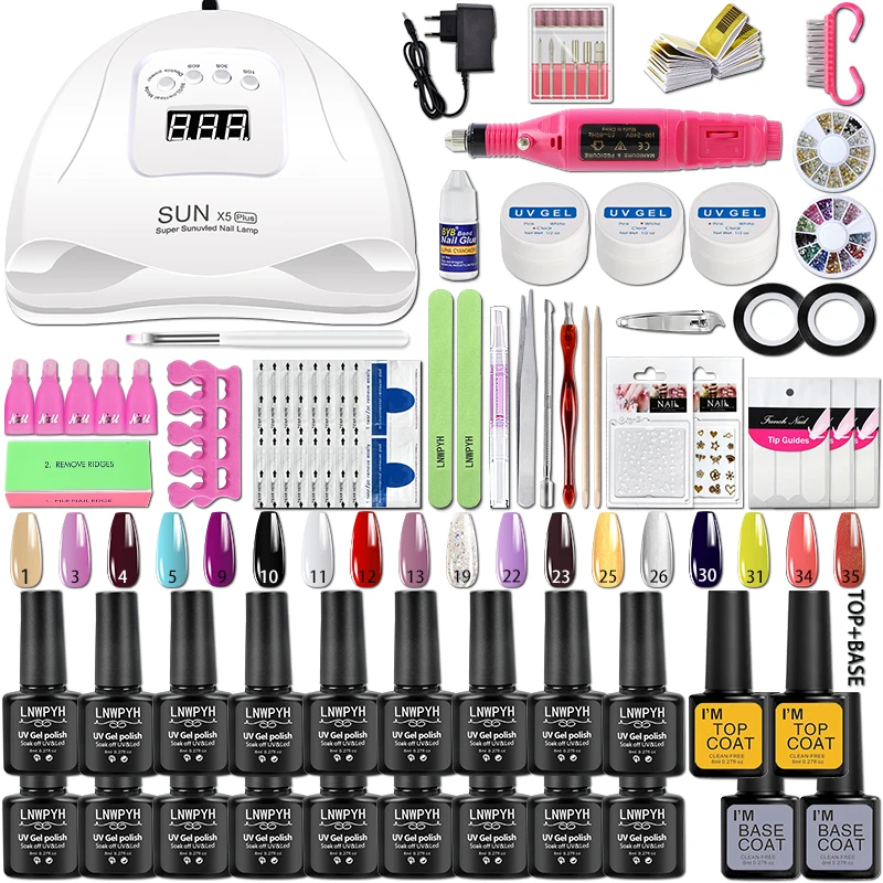 Nail Gel Kit With UV LED Nail Lamp Gel Varnish Acrylic Manicure Set Soak Off Manicure Tools Set Electric Nails Drill Nail Tools