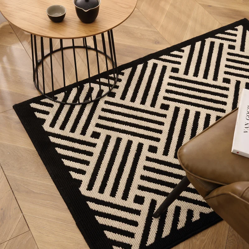 Nordic Black White Geometric Doormat Classic Stripe Bedroom Mat Living Area Carpet Pad Anti-slip Rug Home Room Tidy Decor