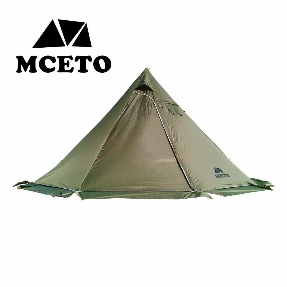 4-6 Season Large Pyramid Hot Tent with Snow Skirt Chimney Hole Fireproof Cloth 210T Ripstop Waterproof Windproof Outdoor Tent