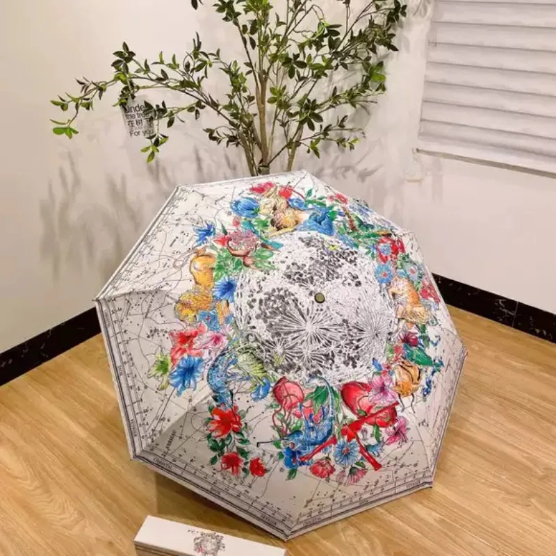 

Retro Printed Fully Automatic Umbrella with Black Glue Anti UV Folding Umbrella Men and Women Exquisite Gift Home Decoration