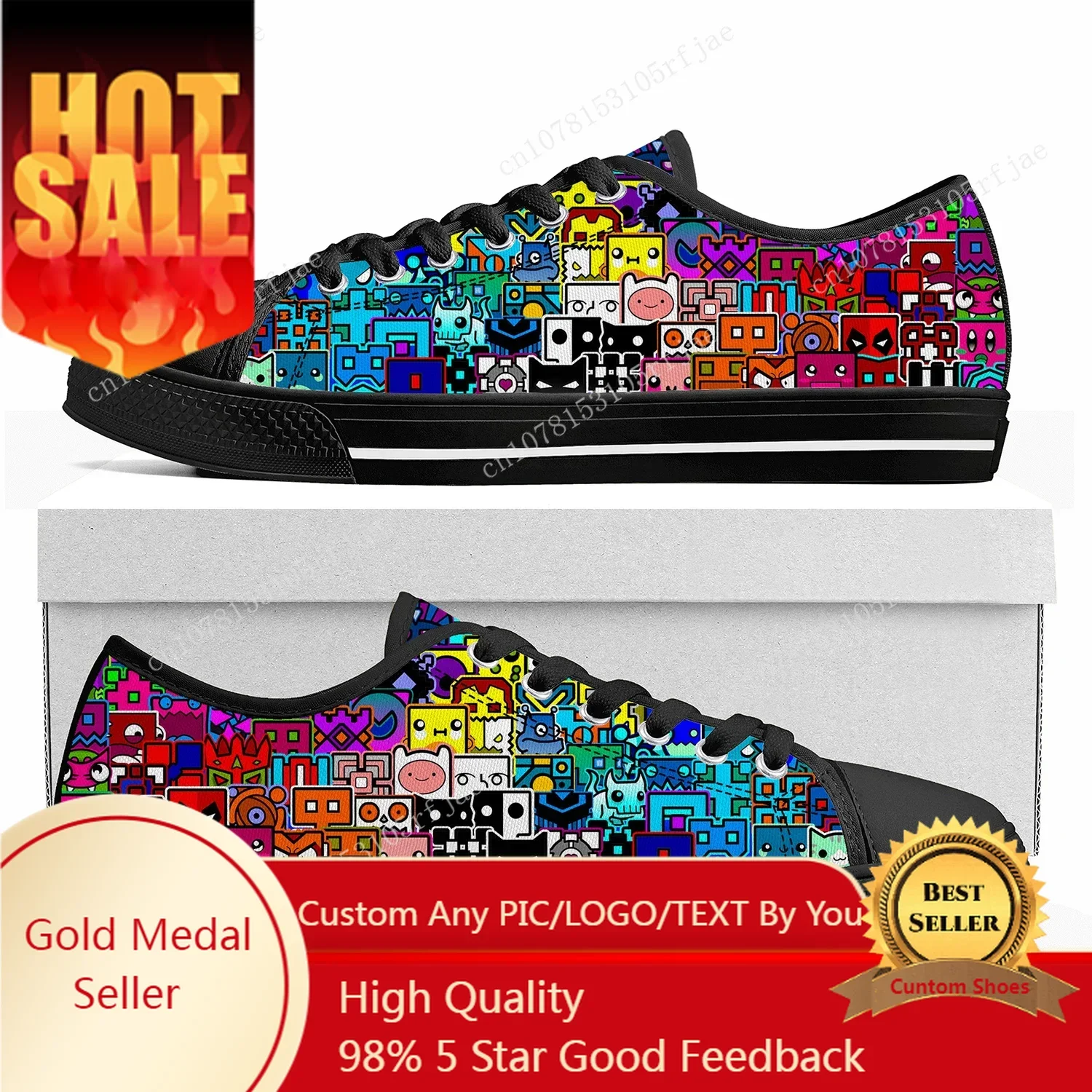 

Geometry Dash Custom Low Top Sneakers Hot Cartoon Game Womens Mens Teenager Shoes Casual Tailor Made Canvas Sneaker