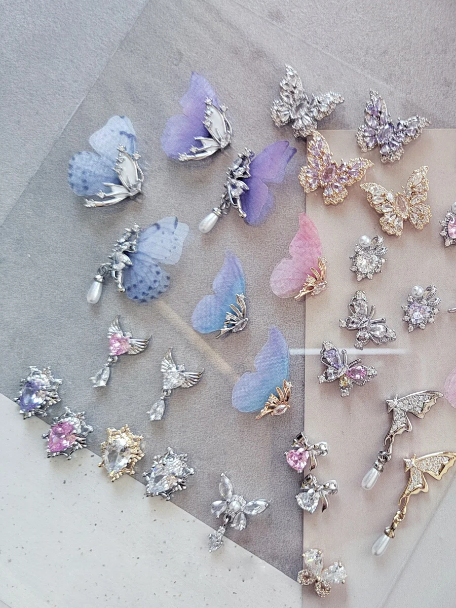 5 PCS Mesh big butterfly with zircon diamond pendant nail decoration fairy crystal celebrity nail art jewelry