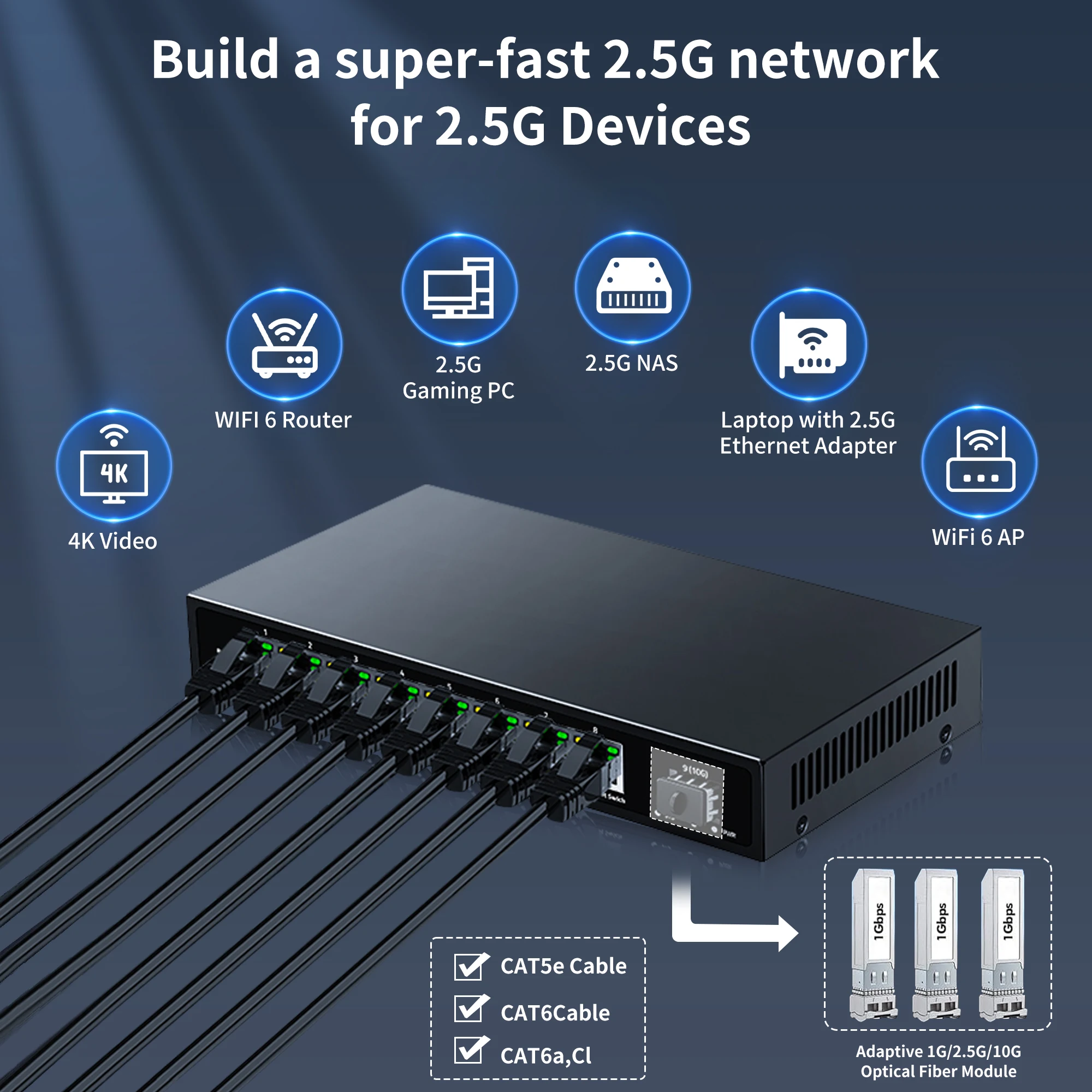 Comutador de rede Ethernet com Base-T Portas, Web Fanless, 5, 8 Portas, 2.5G, 10G SFP, 8x2.5G, 1000 Mbps, 2500Mbps