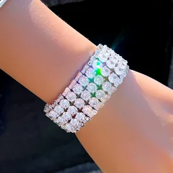 CWWZircons Super Shiny Multi Layer Round Cubic Zirconia Stone Statement Luxury Wide Big Women Wedding Party Bracelets CB343