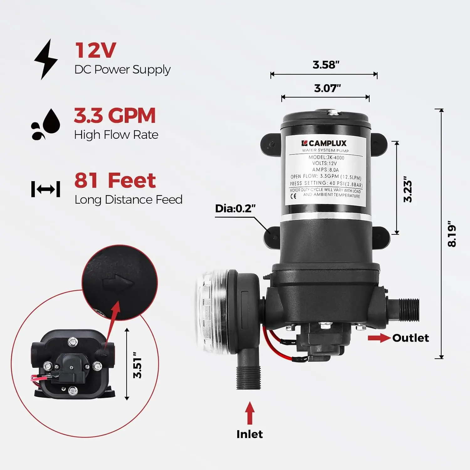 Chauffe-eau avec pompe à eau 3.3 GPM et crépine de tuyau, 110,000BTU, chauffe-eau extérieur sans réservoir, BW422P12