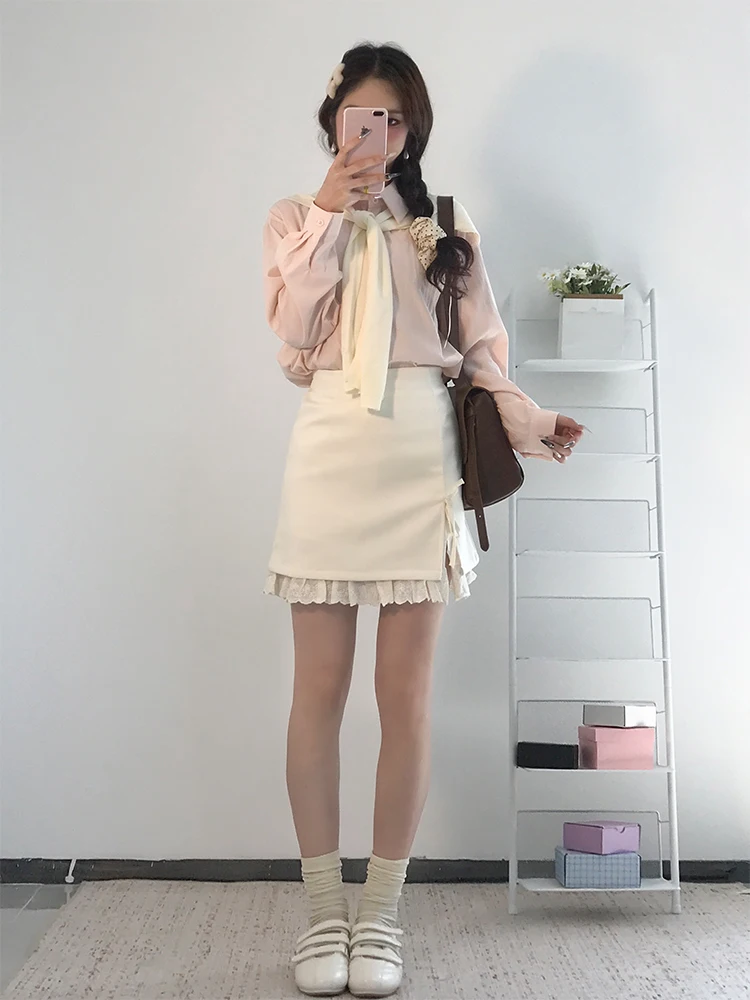 Abito coreano Sle dimagrante Abito lungo da donna Sve irt e sciarpa Set in due pezzi Autunno Faion ort Gonna aderente Sle