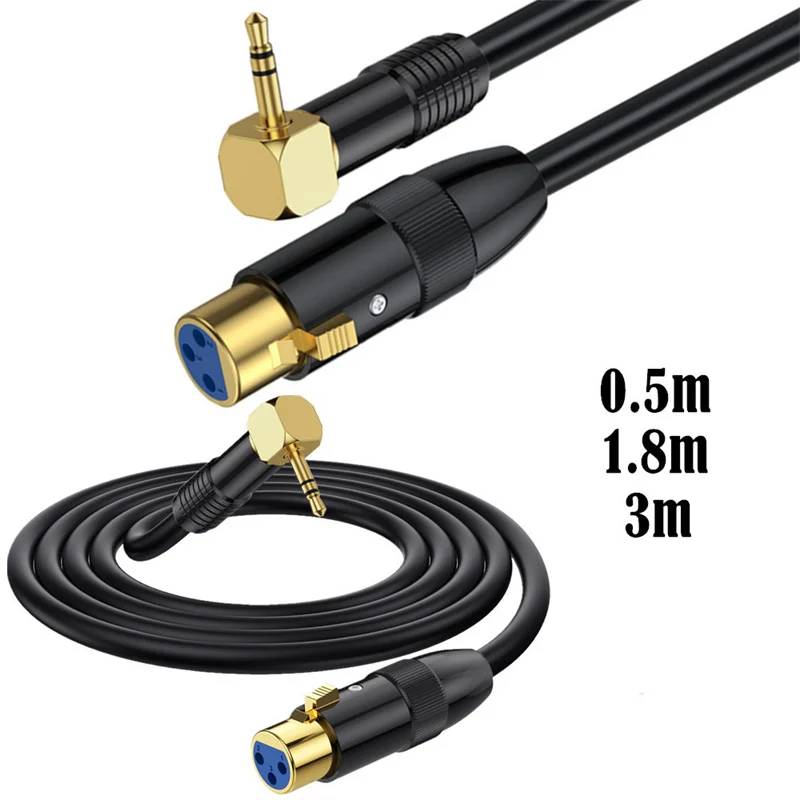 90 Degree Right Angle 3.5mm Male to XLR Female Unbalanced Interconnection Cable for Microphone Sound Card Camcorder & More