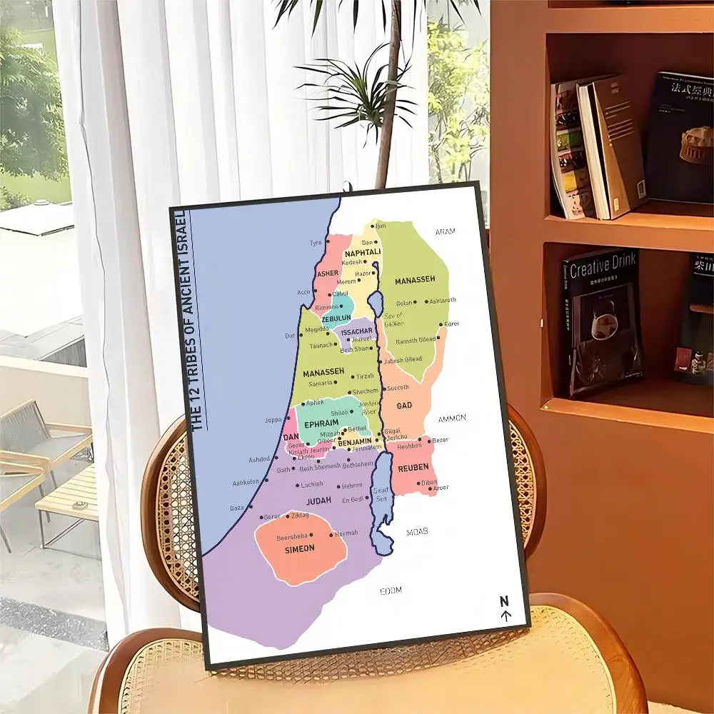 خريطة 12 قبائل من إسرائيل أنيمي الملصقات لزجة الديكور اللوحة جدار الفن ورق الكرافت الأبيض جدار ديكور