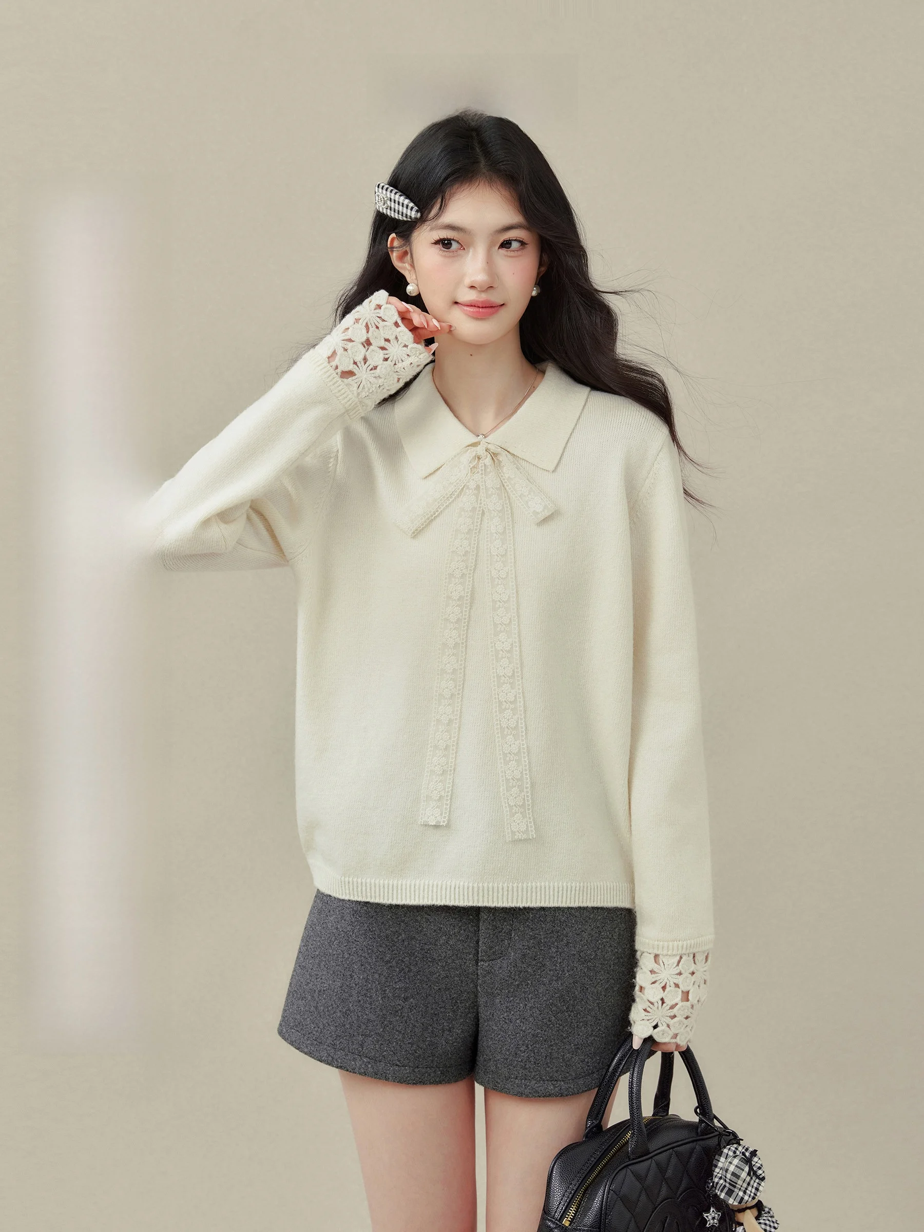 

Вязаный свитер Heide Park для ранней весны, с отложным воротником, больших размеров, абрикосового цвета, женский, модный, повседневный, с длинными рукавами