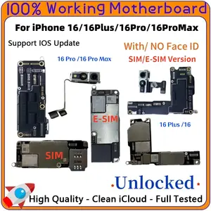 Bilashmart 100% Working Motherboard iPhone 16 Pro Max 16 Plus Support iOS Update Logic Board 16 PRO Clean iCloud Unlocked Mainboard