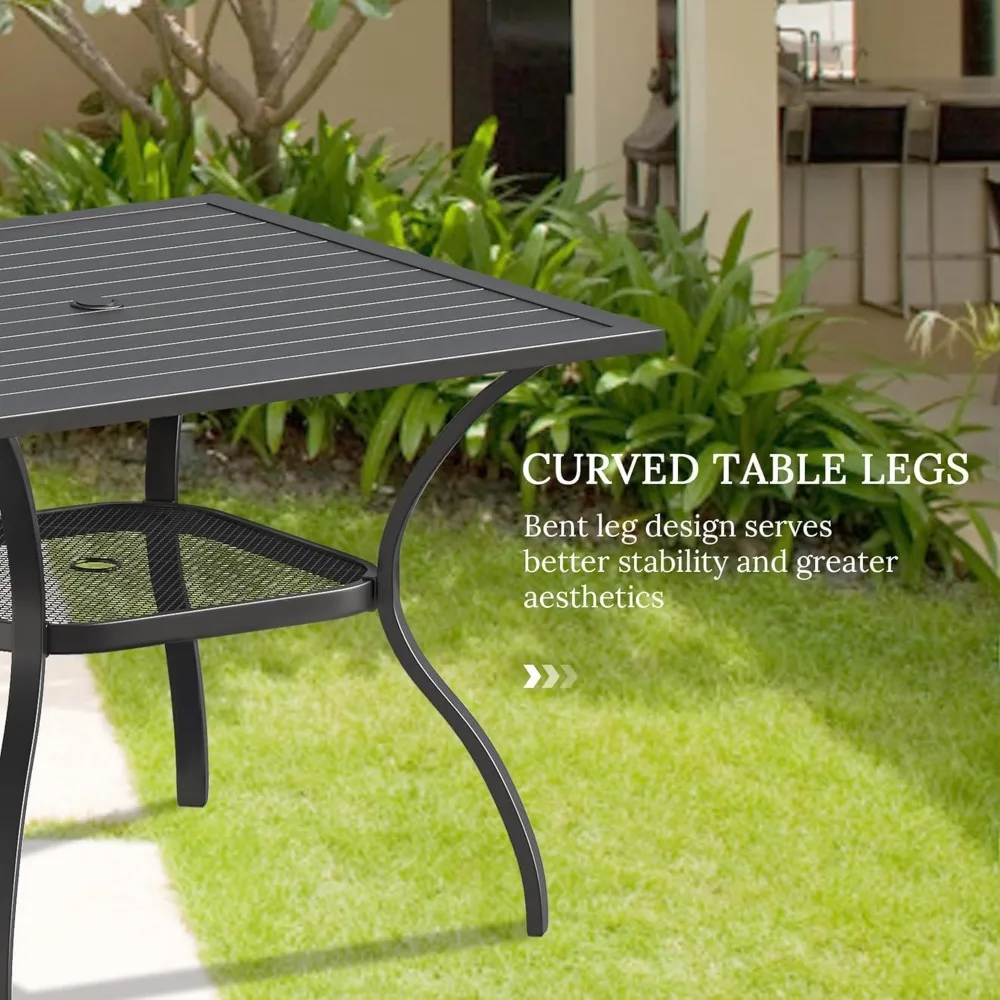 5 Pieces Patio Dining Set, Outdoor Furniture Set Includes 1 Square Outdoor Table and 4 Stackable Patio Sling Chairs, Black Tabl