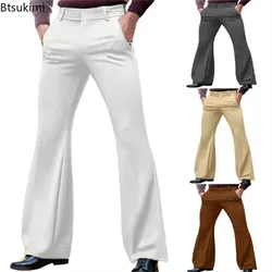2026 Men's Elegant Flare Pants Solid Basic Stretch Trouser for Wedding Party Club Plus Size Men's Buttons Up Business Pants Male