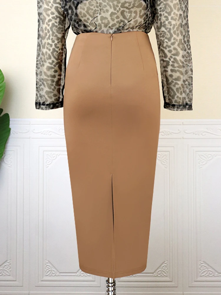 Plus Size Pencil Skirts for Women High Waist Khaki Midi Office Ladies Business Packaeg Hip Skirt Evening Event Party 4XL 2023