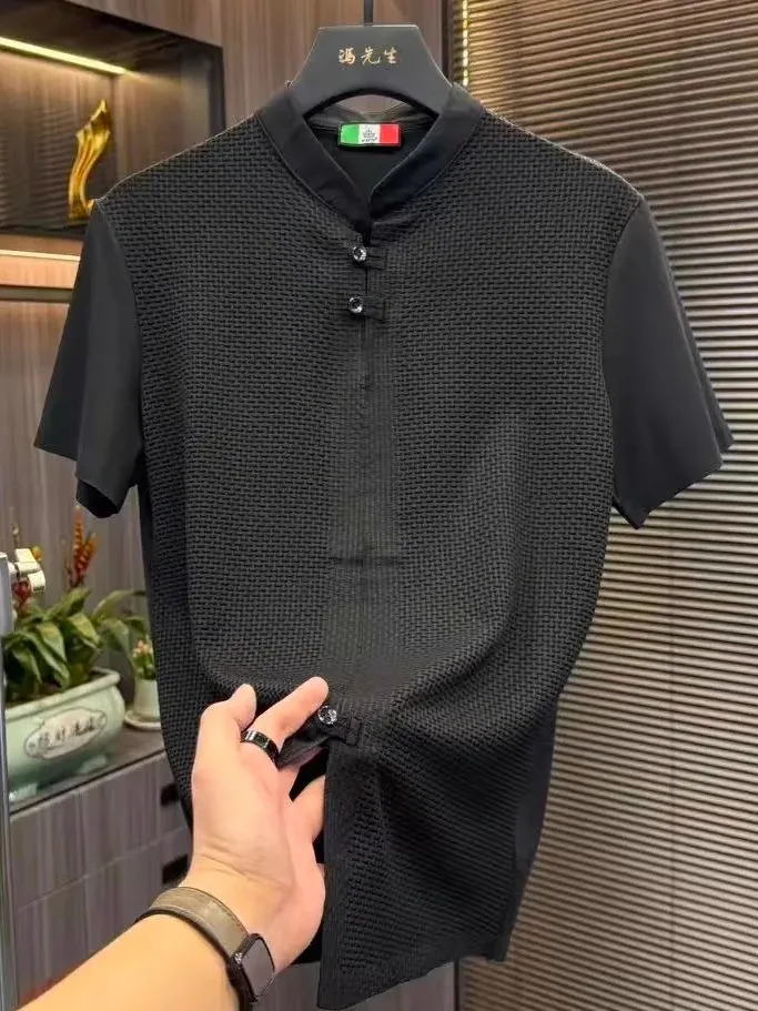 

Summer New Men's Comfortable Breathable ort Sve High Quali Ele Lightweight T-irt Stand Fit Youth Faion