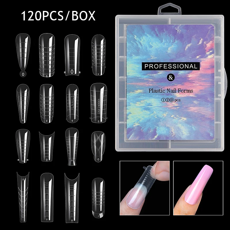 Reutilizáveis unhas transparentes Mold Cápsula, Dual Forms, Gel Nail Dicas, Quick Building, Top Forms para Extensão, 60 pcs, 120pcs por caixa