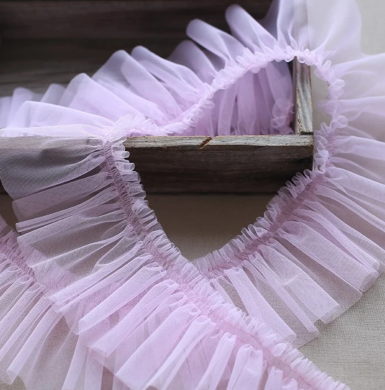 10cm 3m/lot 16color in Stock Thicken Pleated Mesh Lace Trim Mesh Fabric Skirt/Dress/Bedding Material SC135