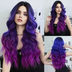 9Color Long Ombre Dream Mixed Blue Purple Highlights Long Wavy Wig For Women’s Christmas Halloween Cosplay Costume Party Wigs