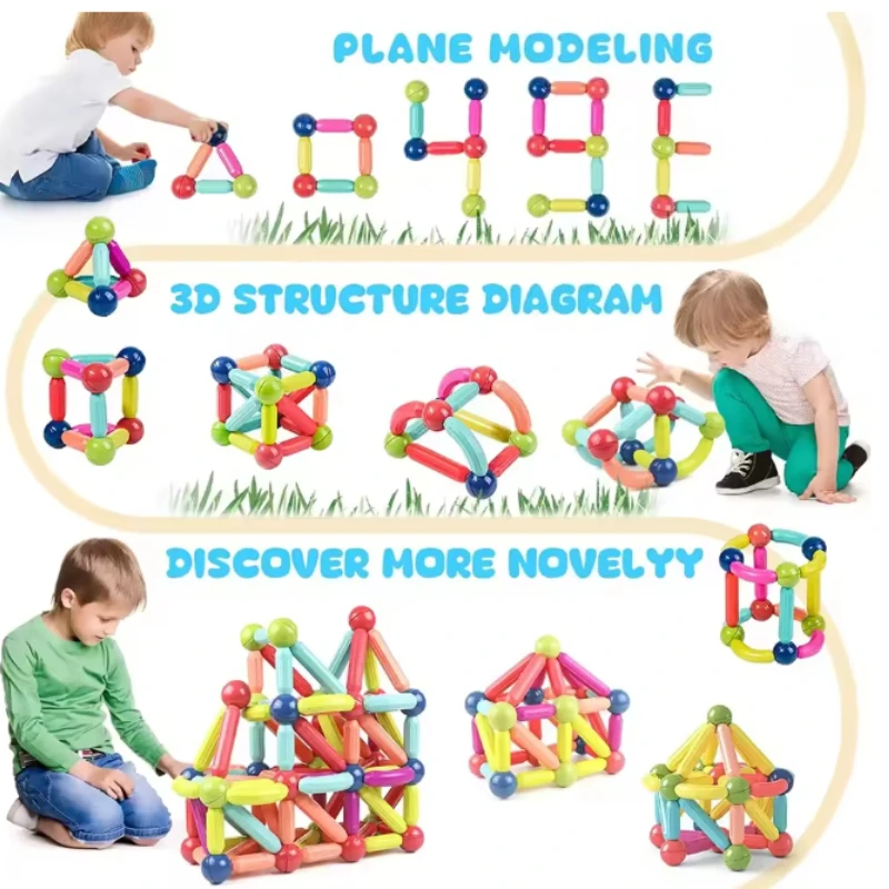 مجموعة مكعبات البناء المغناطيسية للأطفال ألعاب تعليمية مونتيسوري مناسبة للأولاد والبنات تطور مهارات التفكير المنطقي #5