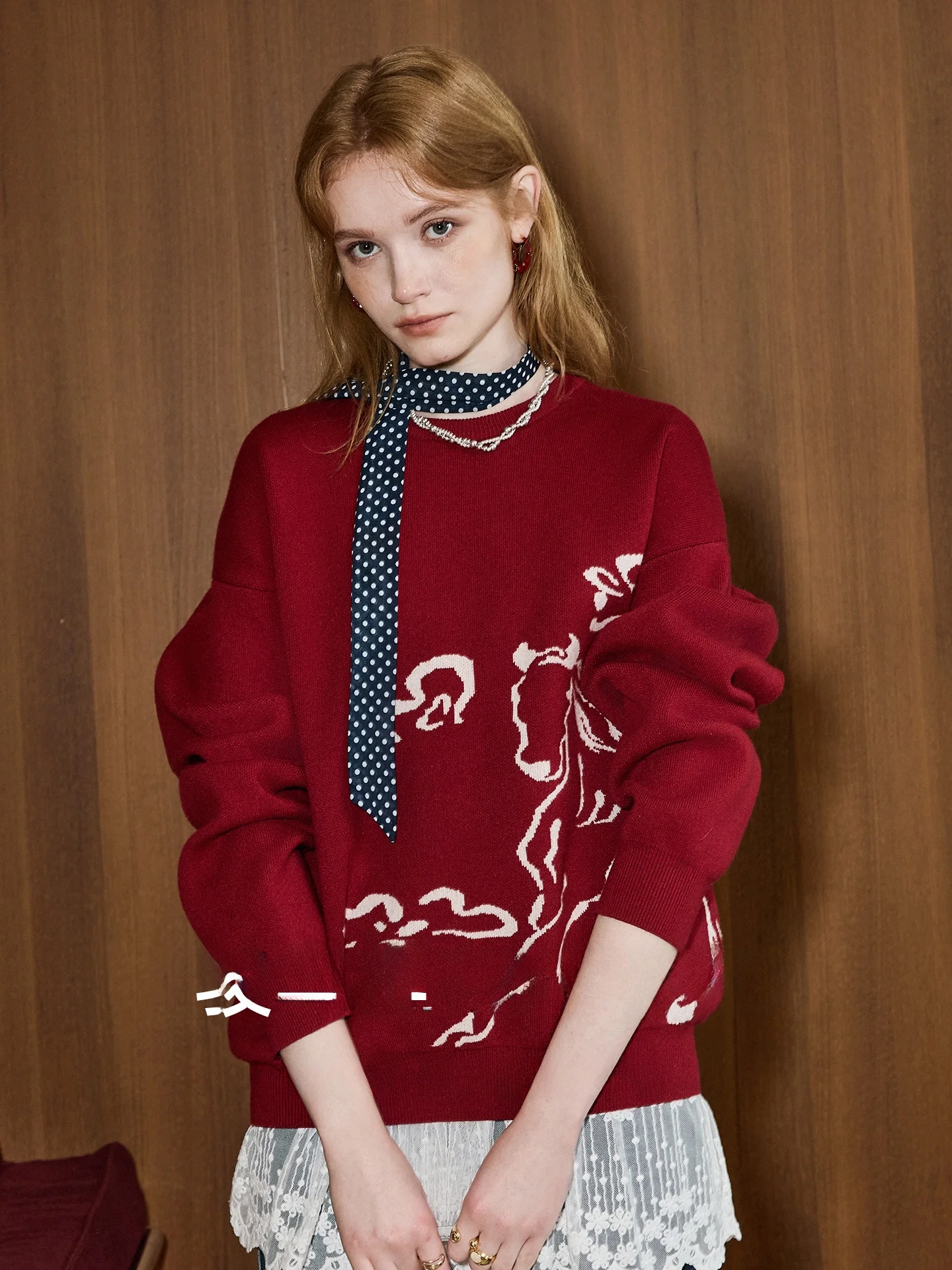

Cisas New Year Knitwear Women's Red Sweater Casual Loose Fit Winter Faionable Comfortable Polyester Blend Long Sve