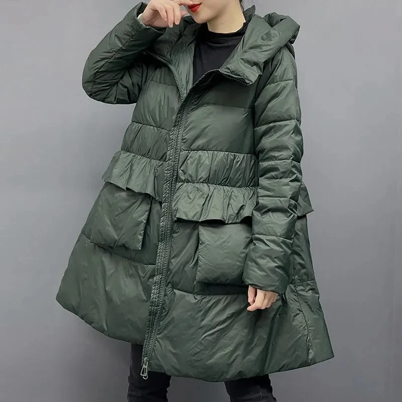 Korean Winter Down Cotton Jacket 2024 New Women Parkas Puffer Jacket Hooded Long Fluffy Loose Snow Wear Puffer Coat Bread Jacket