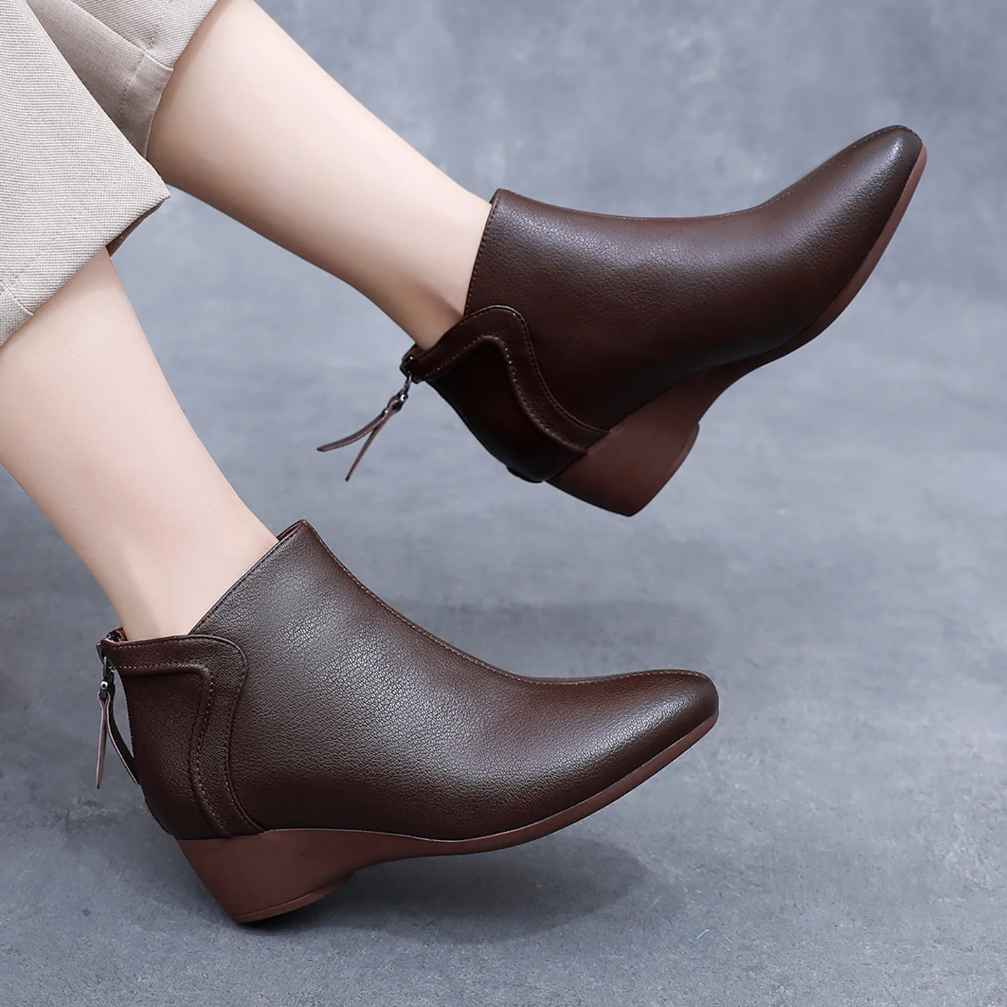 

GKTINOO Wedges Heels Genuine Leather Sheepskin Short Boots For Women Autumn 2025 Comfortable Mothers' Winter Warm Plush Shoes