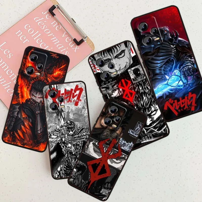 

B-Berserks Cartoon Anime Phone Case For Xiaomi Redmi Note 15 14 13 12 12S 11E 11 11S Pro Plus 4G 5G Black