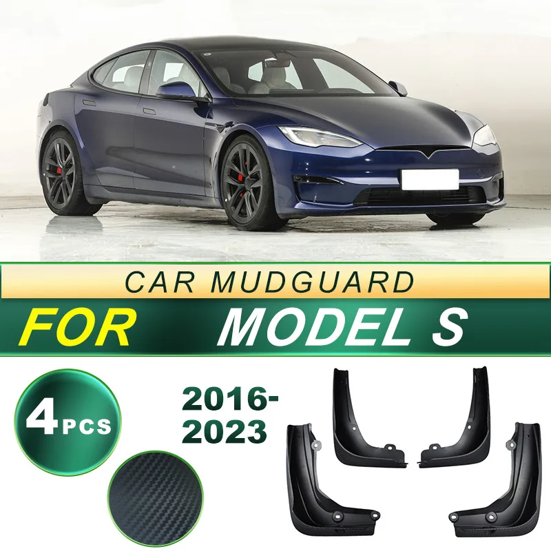 For Tesla Model S 2016-2023 Mud Flaps Set Carbon Fiber Pattern Soft Rubber Mudguards Enhanced Fender Protection Stylish Upgrade