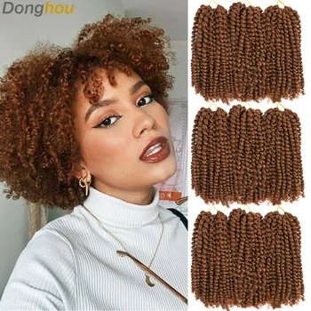 8 Inch Bruine Kleur Korte Passie Twist Haar Marlybob Gehaakt Haar Pre-Lused Kinky Krullend Vlechten Haar Watergolf Gehaakte Vlechten