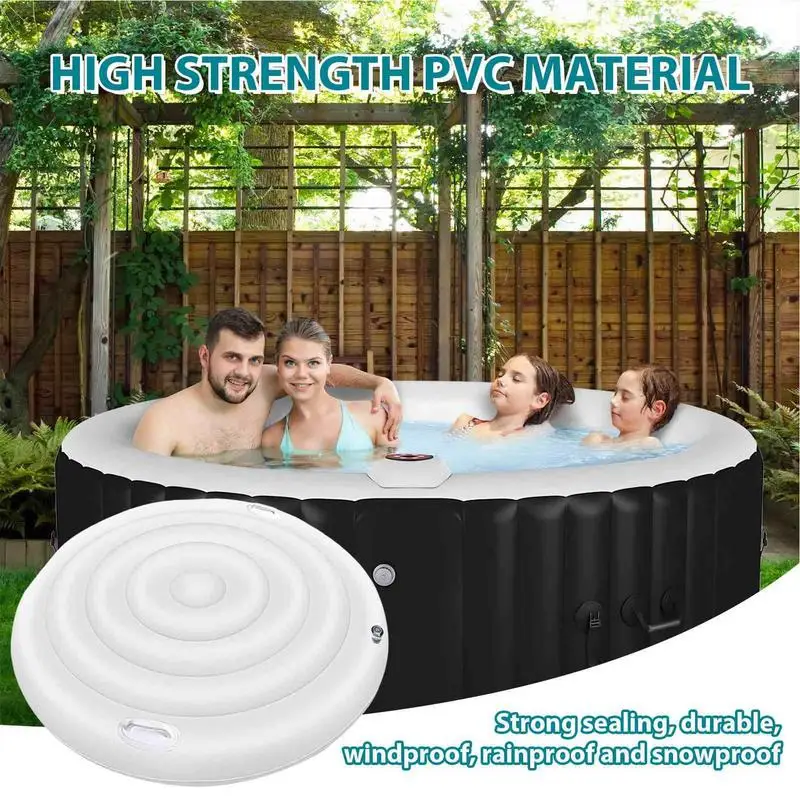 Inflatable Hot Tub Cover Energy Saving Round Hot Tub Lid Outdoor Spa Pool Windproof Rain Overflow Thermal Cover Tub Accessories