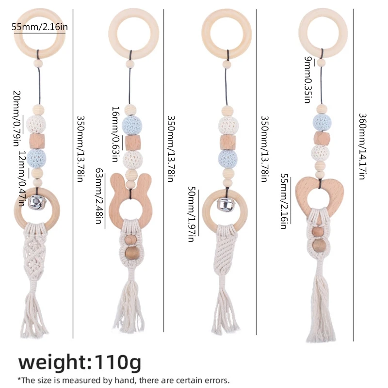 4-Pack Wooden tassel Baby Gym Toy Wood Ring Nursing Rattle Toys small bell Play Gym Activity Hanging Pendants Toys Shower Gift