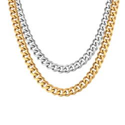 Punk Curb Cuban Link Chain Necklaces Male Gold Color Stainless Steel 7mm Long Choker Chain For Men Women Hip Hop Jewelry Gift