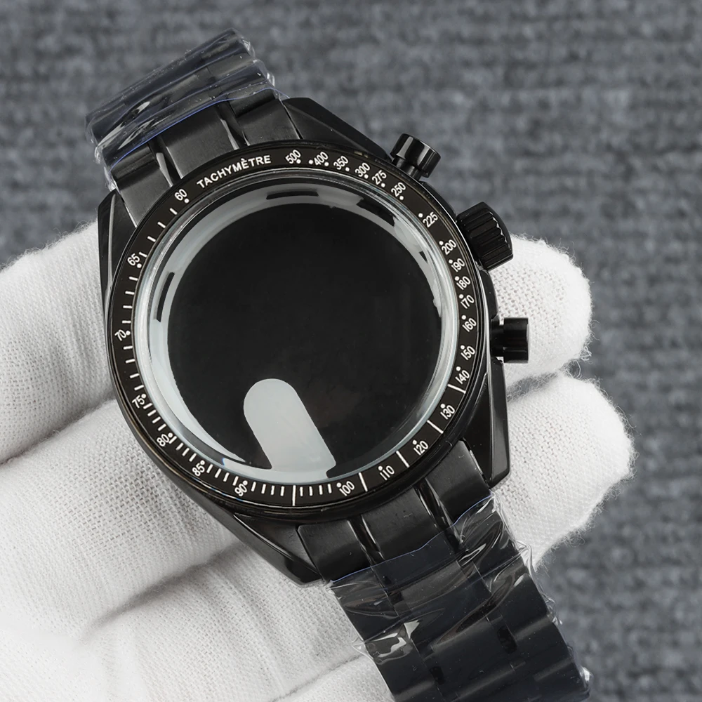 40mm For Speed Master VK63 Black Watch Case Stainless Steel Bracelet For VK63 VK64 Quartz Movement 32.5mm Dial Chronograph Case